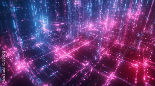3D Isometric illustration: Laptop Computer Connected to Networks of Computers. Concept of Remote Management, Computing, Virtualization and Peer-to-Peer Solutiuons.