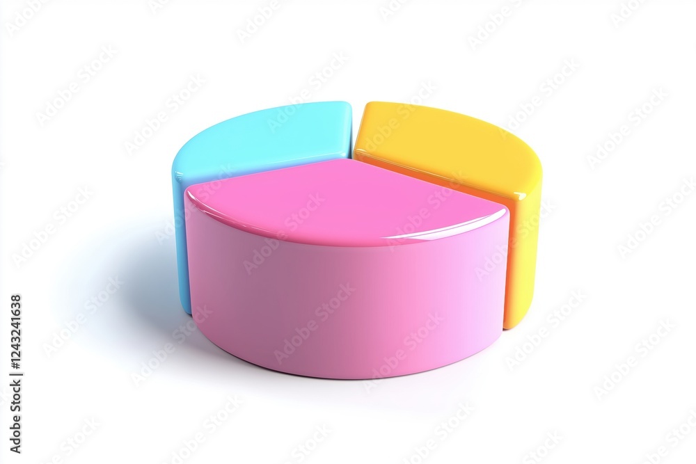 Fototapeta premium A vibrant pie chart with pink, blue, and yellow segments on a white background.