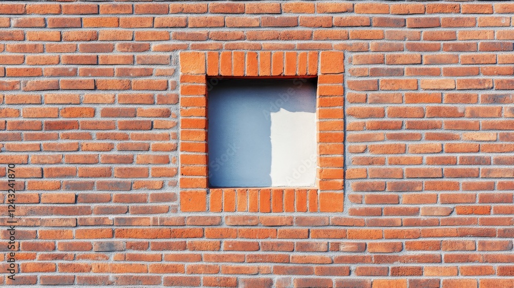 Brick wall with a square window symbolizing architectural detail and urban design aesthetics Brick wall with a square window symbolizing architectural detail and urban design aesthetics