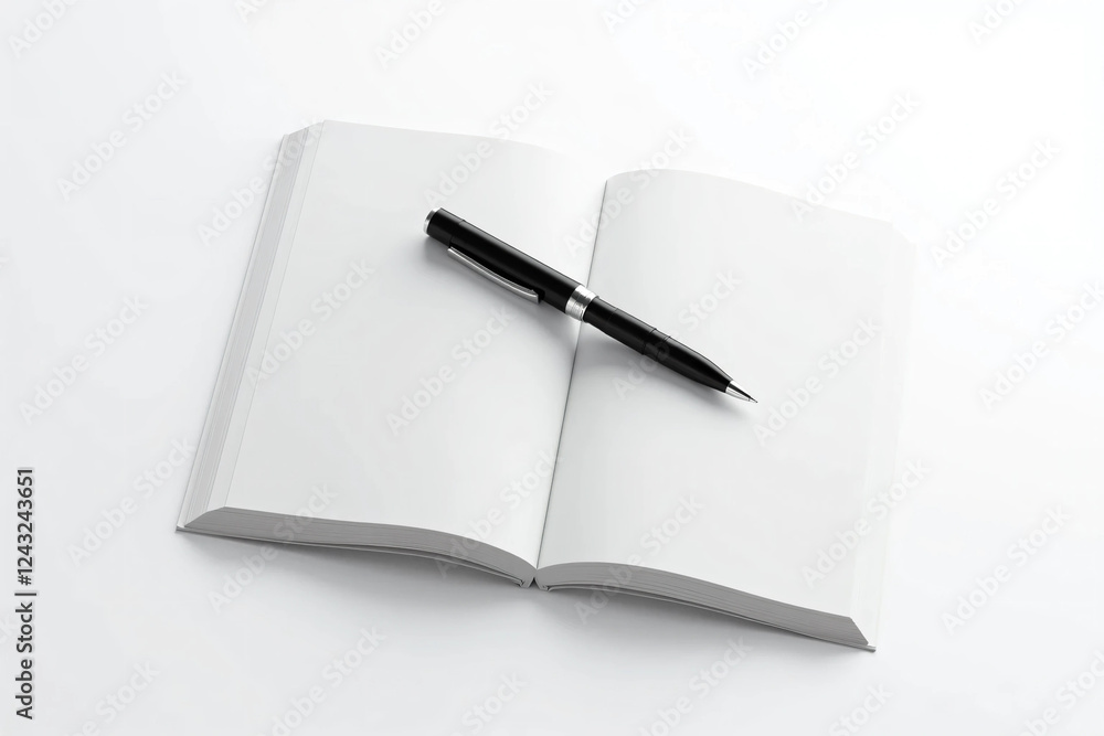 A Sleek Black Pen with Silver Accents Resting Diagonally on a Blank Notebook – Minimalist Composition with Soft Shadows, Glossy Finish, and a Professional Aesthetic A Sleek Black Pen with Silver Accents Resting Diagonally on a Blank Notebook – Minimalist Composition with Soft Shadows, Glossy Finish, and a Professional Aesthetic