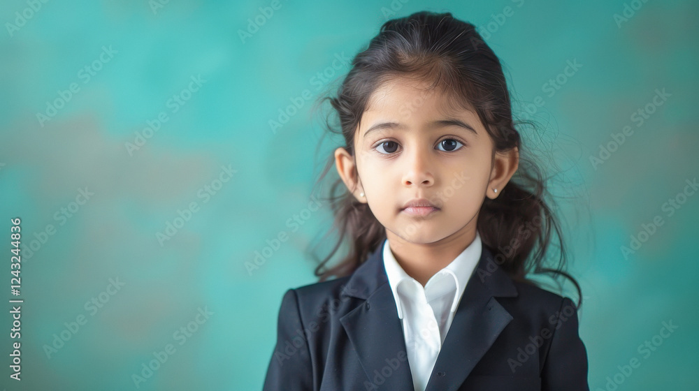 indian girl child in business suit, soft color background indian girl child in business suit, soft color background