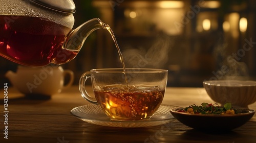 Tea pouring cafe dark warm evening relaxation