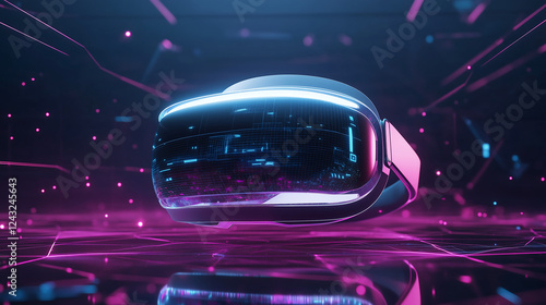 Futuristic Virtual Reality Headset with Neon Glowing Interface Immersive Digital Experience Showcasing Advanced Technology in a Sleek Cyber Environment Perfect for High Tech and Gaming Concepts photo