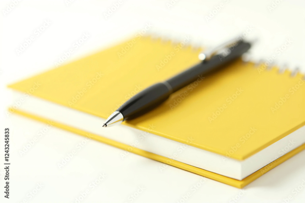 A Sleek Black Pen with Silver Accents Resting Diagonally on a Blank Notebook – Minimalist Composition with Soft Shadows, Glossy Finish, and a Professional Aesthetic A Sleek Black Pen with Silver Accents Resting Diagonally on a Blank Notebook – Minimalist Composition with Soft Shadows, Glossy Finish, and a Professional Aesthetic