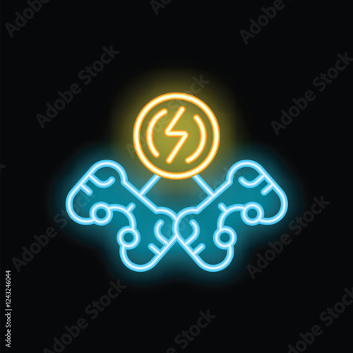 Neon sign depicting electric car charging station symbolizing green energy and eco friendly driving
