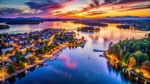 Aerial Long Exposure Photography of Meredith, NH & Lake Winnipesaukee at Sunset