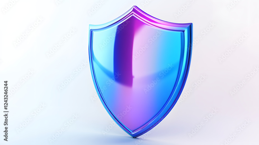 Shield depicting protection. shield 3d icon. Protection, defense and security concept symbol: blue and purple shield on isolated on white background Shield depicting protection. shield 3d icon. Protection, defense and security concept symbol: blue and purple shield on isolated on white background