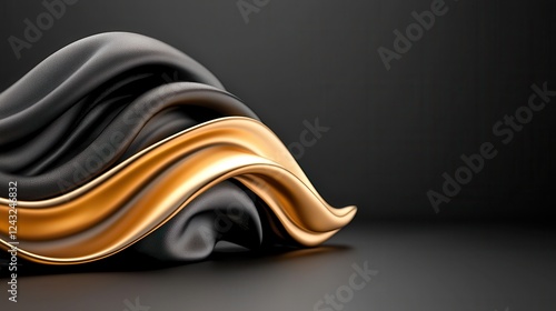 Abstract Gold And Black Waves On Dark Background