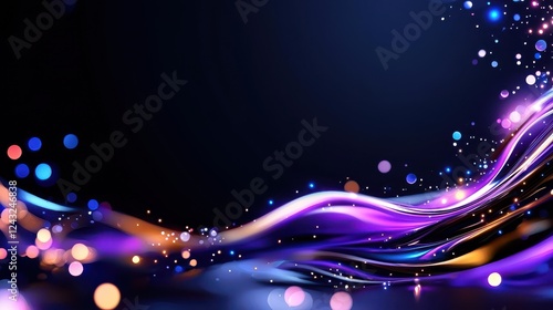 Abstract Glowing Purple And Blue Waves On Dark Background