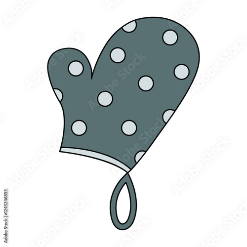 Vector illustration of polka dot kitchen mittens on a white background. Kitchen accessories.