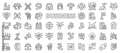 Business, icons in line design. Business, company, entrepreneurship, enterprise, startup, corporate, finance on white background vector. Business editable stroke icons