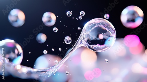 Abstract Iridescent Bubbles Floating on Dark Background