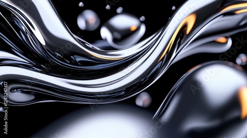 Abstract Liquid Metal Wave Background With Gold Accents