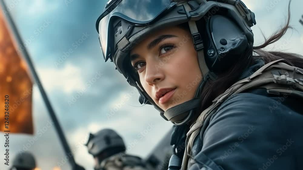 Military pilot prepares for mission amid cloudy skies and teamwork spirit Military pilot prepares for mission amid cloudy skies and teamwork spirit
