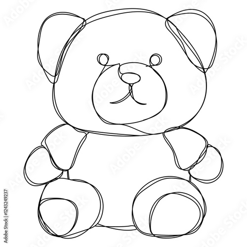 Dessin en ligne continue d'un ours en peluche, line art, vecteur
