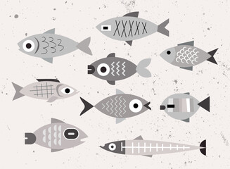 Papier peint photo Art abstrait Poissons monochromes fond grunge clair  ©  danjazzia