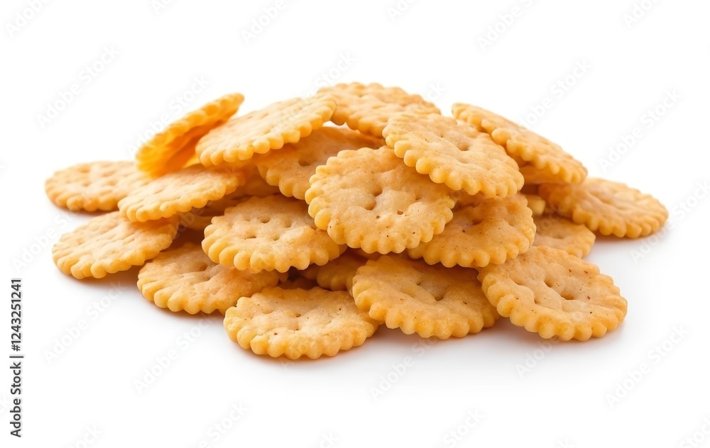 A close-up of a spicy macaroni cracker on a white background A close-up of a spicy macaroni cracker on a white background