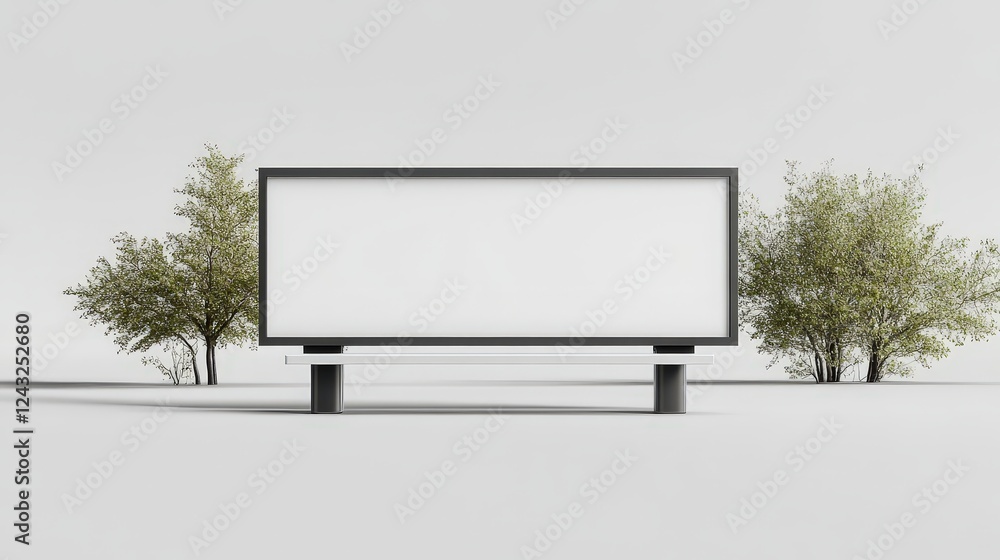 Fototapeta premium Blank Billboard Mockup on a Minimalistic Surface Surrounded by Trees Ideal for Advertising and Marketing Promotions
