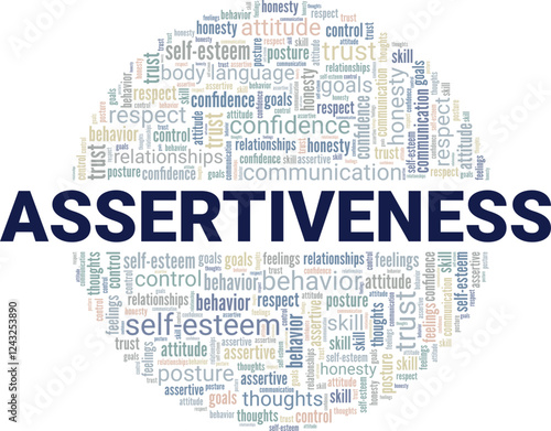 Assertiveness word cloud conceptual design isolated on white background.