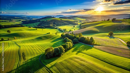 Aerial View of Rolling Green Hills and Blue Sky – Perfect Nature Landscape