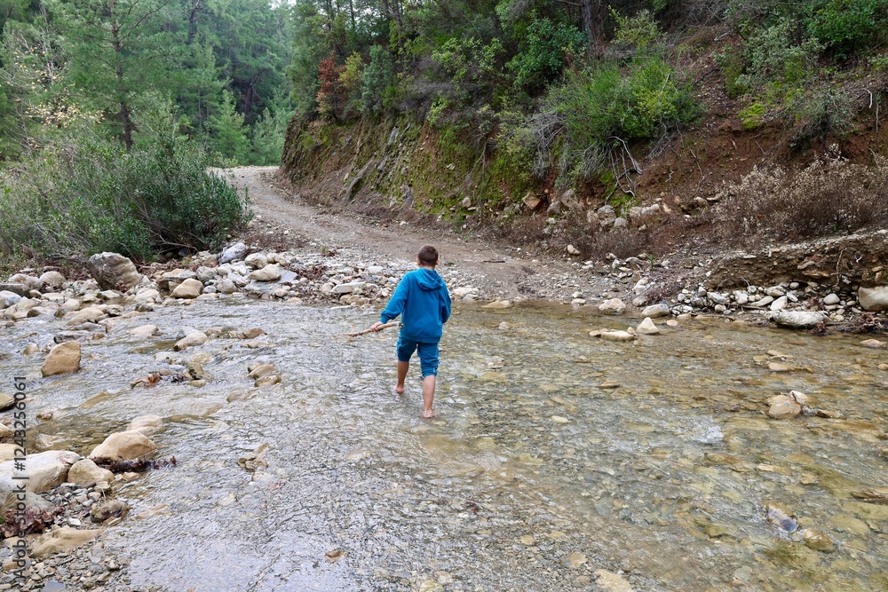 Obraz premium children hiking in nature. High quality photo