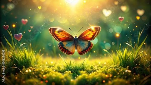 Aerial View Romantic Butterfly Heart Illustration, Love Nature Photography