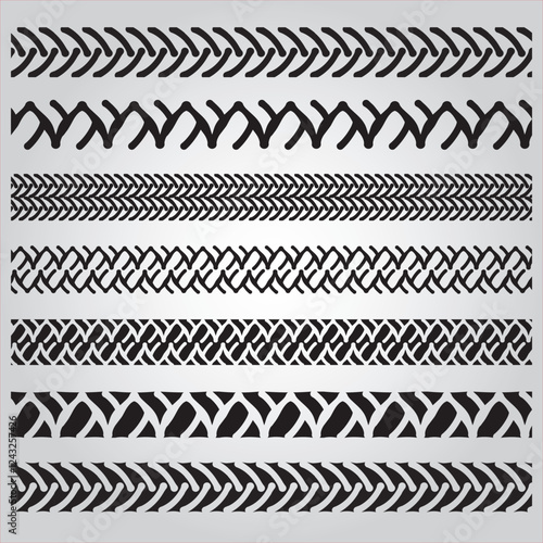 Set of Six Tyre tread pattern brushes for Illustrator 