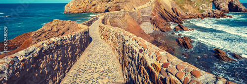 Obraz na płótnie Bridge to island Gaztelugatxe, Bermeo, Basque Country, Spain, Europe w salonie