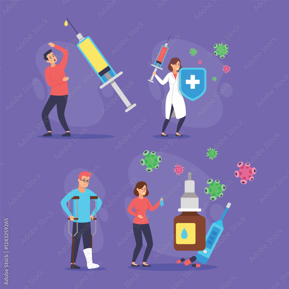 Collection of health care practices, including vaccination, medicine administration, and monitoring of pathogens. Importance of proactive health measures concept Collection of health care practices, including vaccination, medicine administration, and monitoring of pathogens. Importance of proactive health measures concept