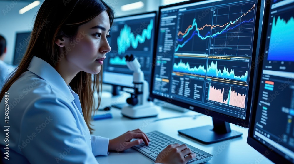 Researcher Analyzes Laboratory Experiment Results Using Advanced Technology Researcher Analyzes Laboratory Experiment Results Using Advanced Technology