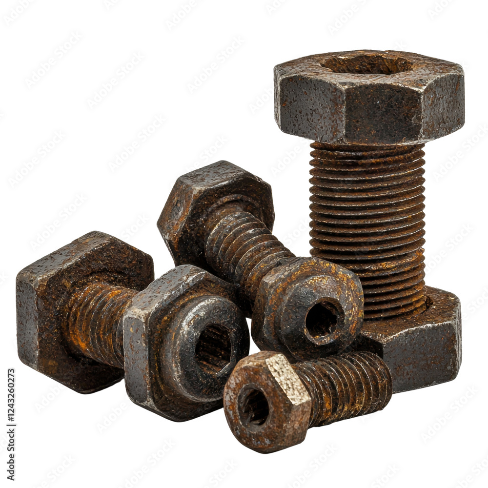 Group of Rusty Hexagonal Bolts on a White Background Group of Rusty Hexagonal Bolts on a White Background