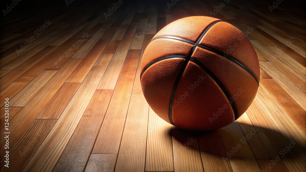 High-quality image of a basketball bouncing on a hardwood maple floor with a subtle wood grain texture and a hint of warm lighting , grainy texture, sports High-quality image of a basketball bouncing on a hardwood maple floor with a subtle wood grain texture and a hint of warm lighting , grainy texture, sports