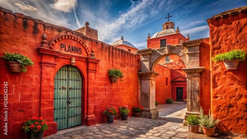 Arequipa's Santa Catalina Monastery:  A Candid Glimpse of Colorful Walls and Mysterious Gate Inscription