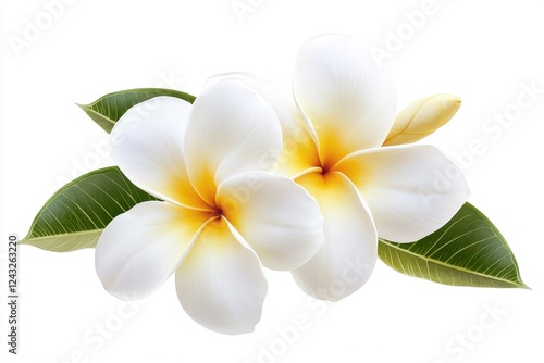Tropical white flowers, leaves, bloom, isolated, design, element, nature, background, spa, website