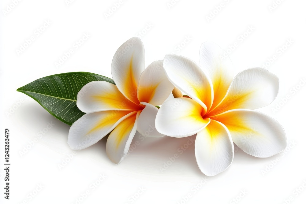 Naklejka premium Tropical white flowers, leaf, isolated, white background, spa
