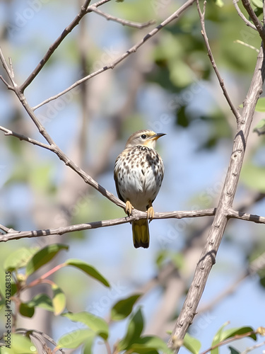 Tree lark with the scientific name of (Lullula arborea). This lark often perches in trees, in contrast to other species of larks, which use the ground much more. photo