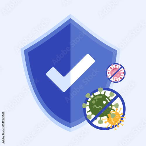 A protective shield designed to block and defend against viruses. Represents immunity and defense viral protection.