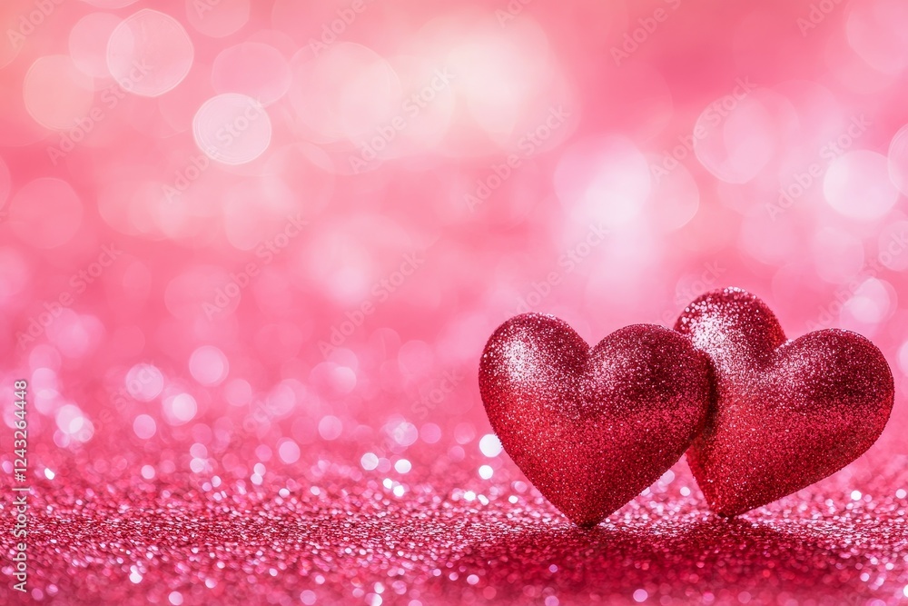 Two red hearts glitter background Valentine's Two red hearts glitter background Valentine's