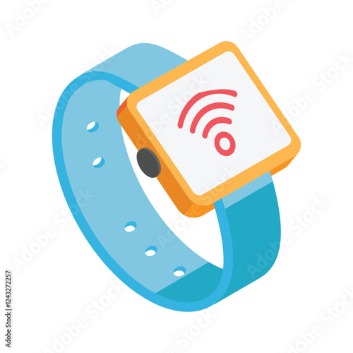 An isometric icon of a modern smartwatch with a bright, cheerful design