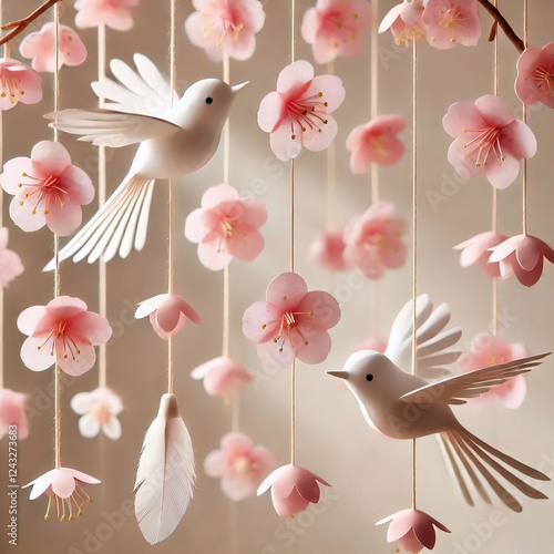 Wallpaper Mural Bird Cherry Blossom Mobile A delicate mobile with paper birds an Torontodigital.ca