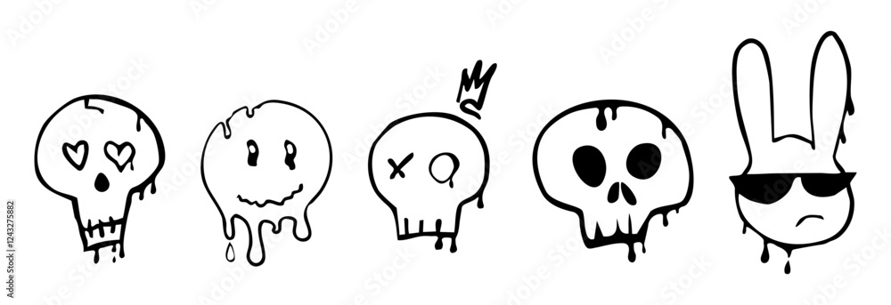 Graffiti Gangster tattoo elements, paint splash, spray. Heart face, skull set. Doodle gunge groovy print crown, cherry, scary kit,. Graffiti Gangster tattoo elements, paint splash, spray. Heart face, skull set. Doodle gunge groovy print crown, cherry, scary kit,.