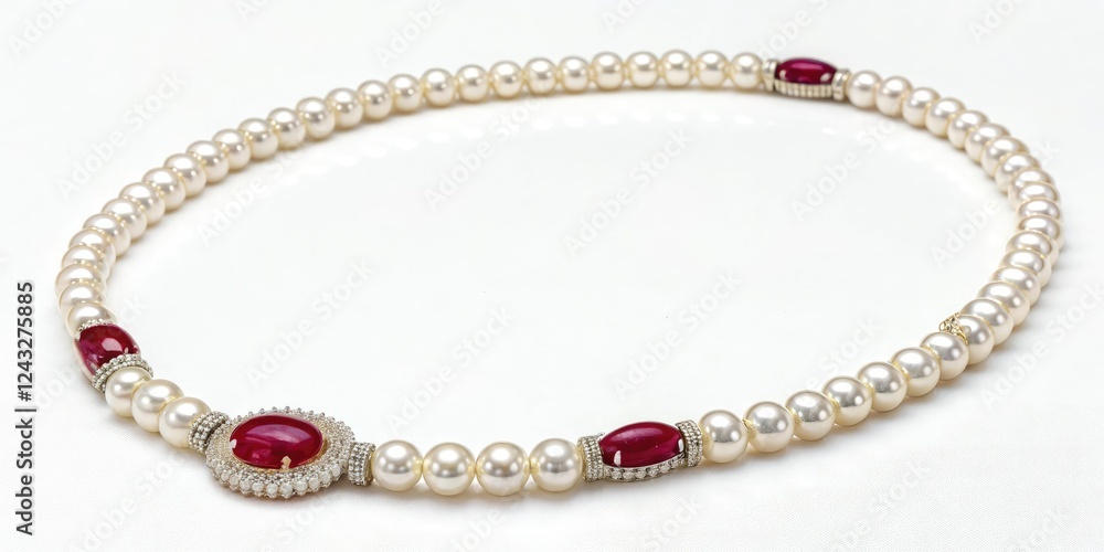 This exquisite pearl necklace showcases a perfect balance of understated elegance and bold ruby accents, Luxurious Fashion, Ruby Accents, Pearls, High Quality Jewelry Pieces, Sophisticated Style This exquisite pearl necklace showcases a perfect balance of understated elegance and bold ruby accents, Luxurious Fashion, Ruby Accents, Pearls, High Quality Jewelry Pieces, Sophisticated Style