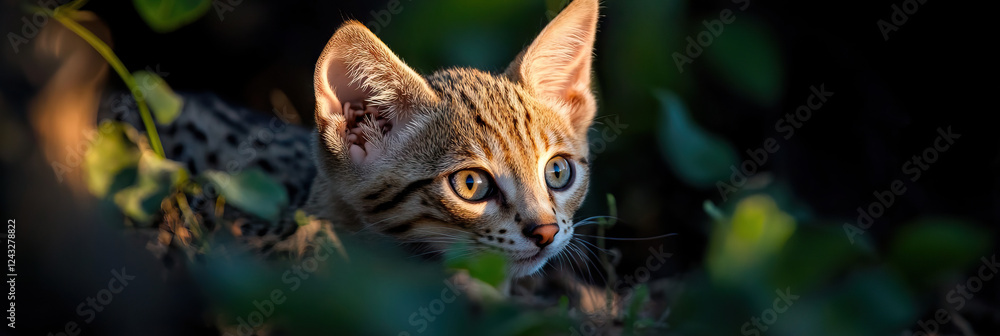 Black-Footed Cat Kitten in Foliage Black-Footed Cat Kitten in Foliage