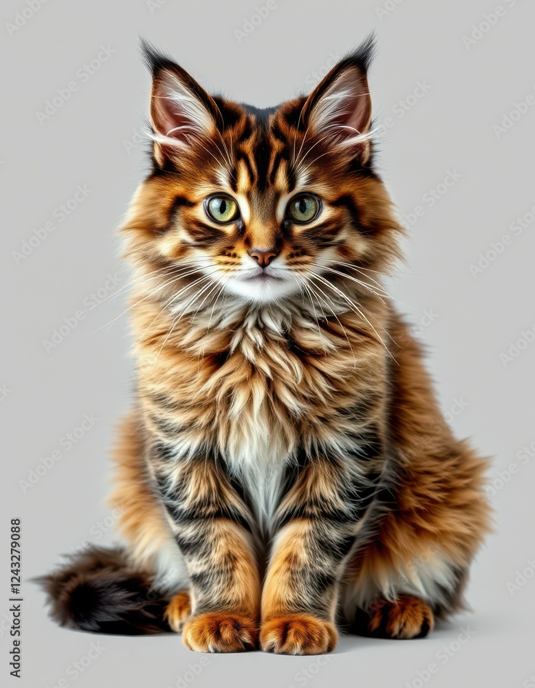 Majestic long-haired cat posing with captivating fur pattern and expressive eyes in a studio setting Majestic long-haired cat posing with captivating fur pattern and expressive eyes in a studio setting