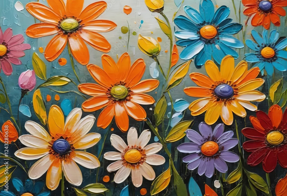 custom made wallpaper toronto digitalA close-up of a colorful abstract painting with flowers
