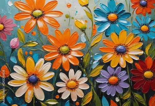 Wallpaper Mural A close-up of a colorful abstract painting with flowers Torontodigital.ca