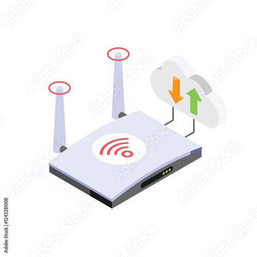 Get this creatively designed isometric icon of wireless router in modern style