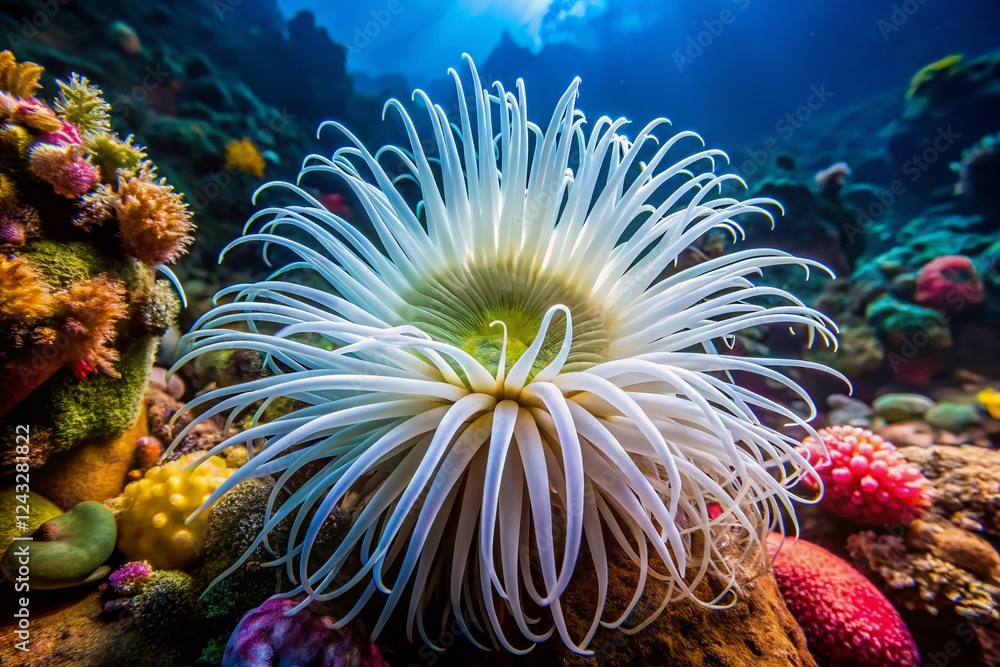 Cerianthus Anemone with White Tentacles in Subtropical Coral Reef Cerianthus Anemone with White Tentacles in Subtropical Coral Reef