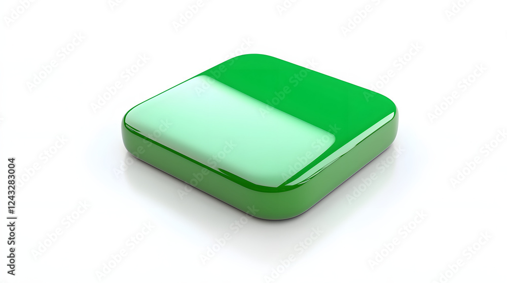 Blank Mobile application icon, button - green square with round corners. 3d rendering, white background


