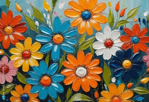 Wallpaper Mural A close-up of a colorful abstract oil painting with flowers Torontodigital.ca